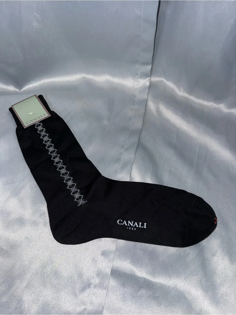 Canali Black Dress Socks with Gray Zigzag Trim
